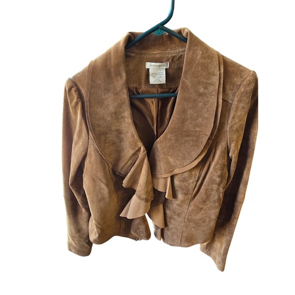 Boston Proper Jackets & Blazers - Boston Proper Brown Leather Ruffle Button Jacket Lined Size 8 MPN 83952